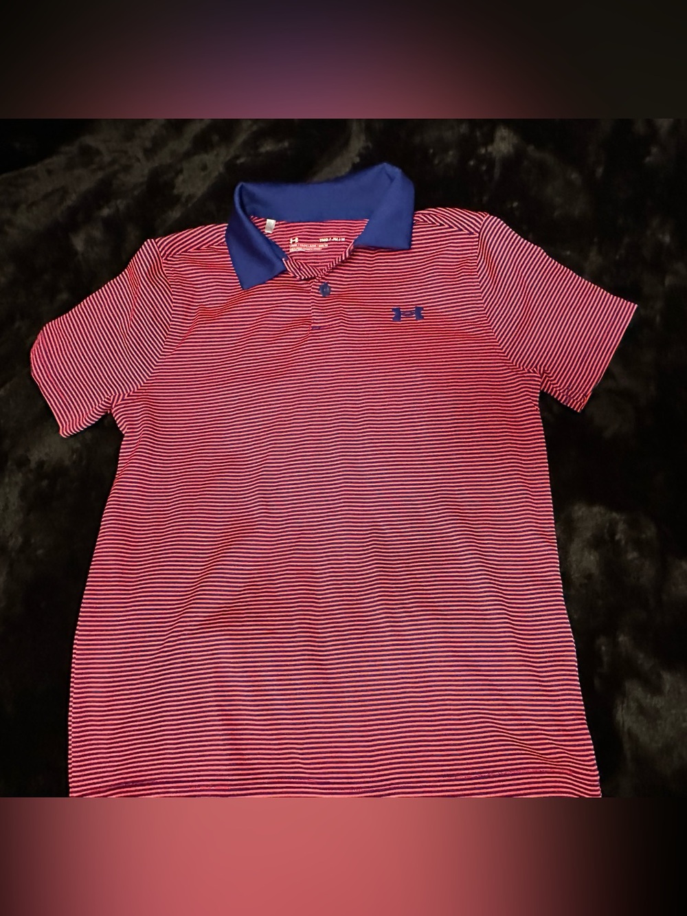 Under Armour BLUE & NEON RED ORANGE Striped Performance Polo Boys M